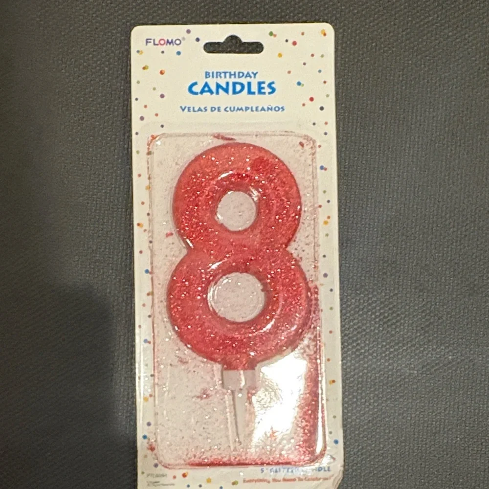Red Glitter Number 8 Birthday Candle